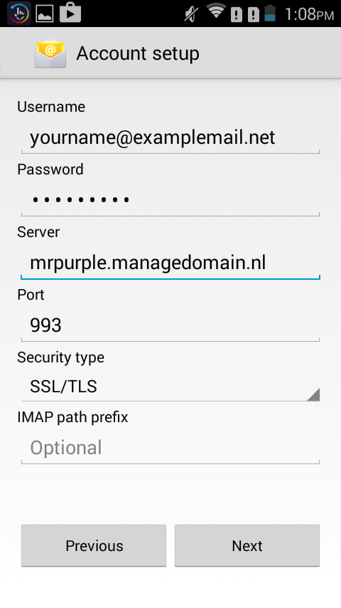 SMTP wijzigen Android