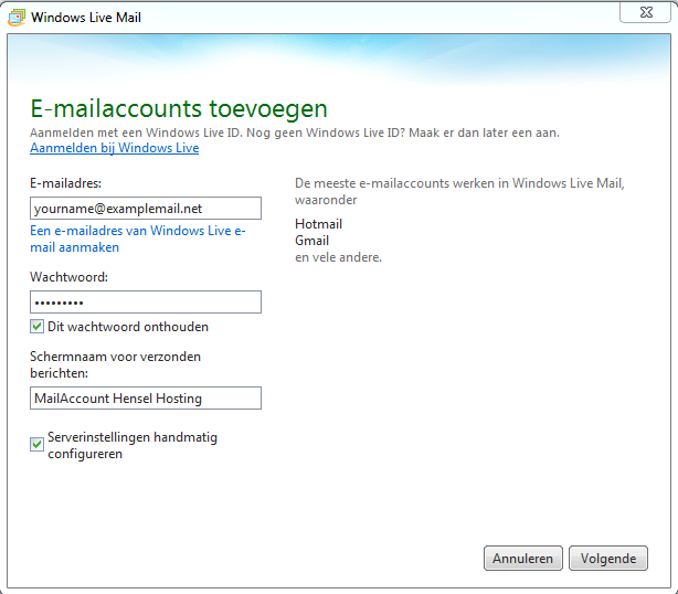 Windows Live Mail instellen